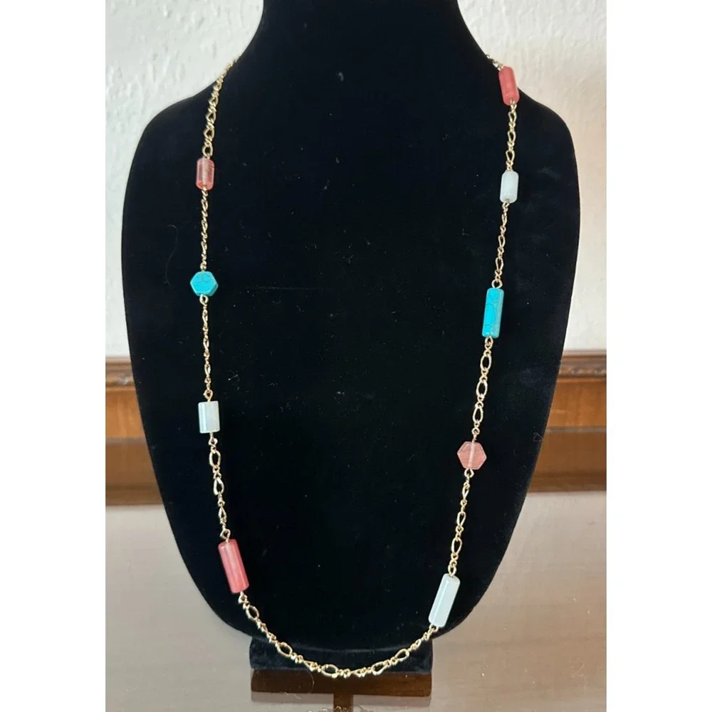 Talbots Necklace Chain with Multi Color‎ Beads Colorful Accessories Teal Pink